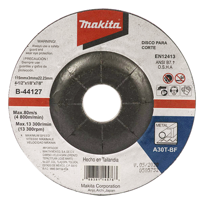 MAKITA - Disco de Corte para Metal / 4 1/2 Pulgadas / Uso Industrial Básico / Instalación Estándar