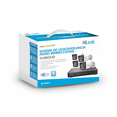 HILOOK BY HIKVISION - [Dual Light] Kit TurboHD 3K (5 Megapixel Lite) / DVR 4 Canales / 4 Cámaras bala Dual Light / Audio bidireccional / Accesorios de Interconexión / Fuente de Poder