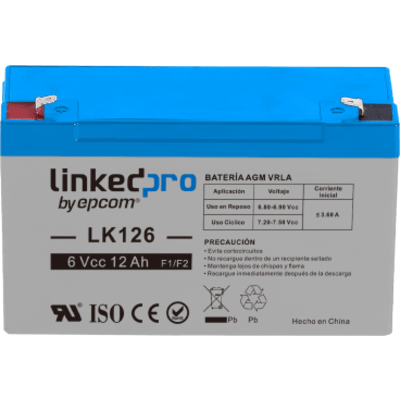 LINKEDPRO BY EPCOM - Batería de Respaldo / 6 V / 12 Ah / AGM-VRLA / Terminales F1 con Adaptador F2 / 5 Años
