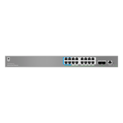 GRANDSTREAM - Switch Empresarial L2++ / 16 Puertos Gigabit PoE++ 250W / 2 Puertos SFP+ 10G / Switching 72 Gbps / Gestión Cloud y Local / VLAN 4K / QoS Avanzado
