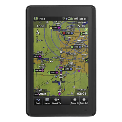 GARMIN - Navegador portátil aéreo / Pantalla táctil 5' / Visión 3D / Receptor SBAS/WAAS/GLONASS / Tráfico aéreo en tiempo real / 4 horas batería / 0.245 kg