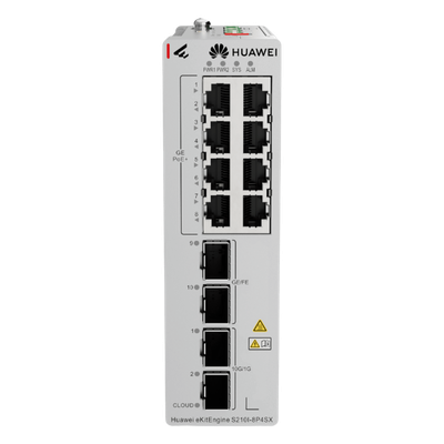 HUAWEI - Switch Industrial PoE+ / 8 Puertos Gigabit / 2 SFP + 2 SFP+ 10G / Riel DIN / Redundancia 1+1 / -40 a 75°C / IP40