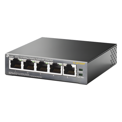 TP-LINK - Switch PoE no administrable / 5 puertos Fast Ethernet / 4 puertos PoE 802.3af/at / Presupuesto 67 W / Alcance 250 m (820 pies) / Prioridad de video
