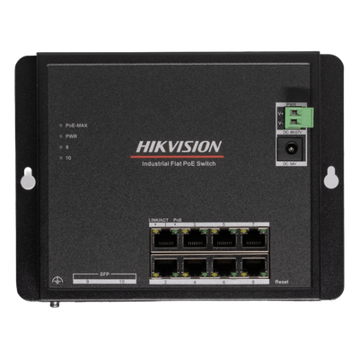HIKVISION - Switch Industrial PoE / 8 Gigabit / 2 SFP / Alcance 300 m (984.3 ft) / 240 W / -40~75°C