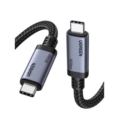 UGREEN - Cable USB-C Thunderbolt 5 / 80 Gbps Bidireccional / 120 Gbps Unidireccional / 1 m (3.28 ft) / 24 Pines / E-Marker IP2133H / 5A Máximo / Aluminio + Cobre Blindado