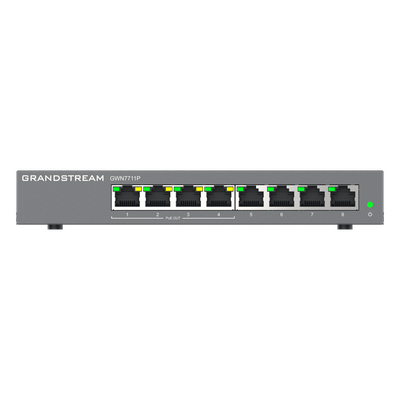 GRANDSTREAM - Switch Administrable Capa 2 Lite / 8 Puertos Gigabit / 4 Puertos PoE+ / 32 VLAN / QoS / GDMS Cloud / Montaje Pared y Escritorio