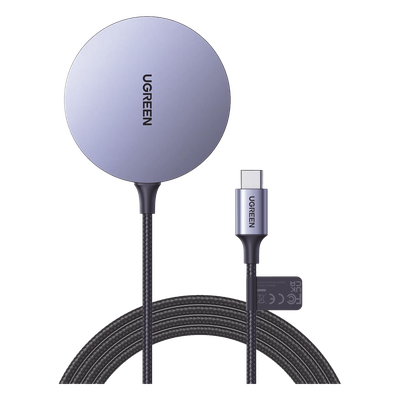UGREEN - Cargador Inalámbrico Magnético / 15W / Tecnología MagSafe / Certificación MFM / Qi / Cable Trenzado 1.5 m (4.9 ft)