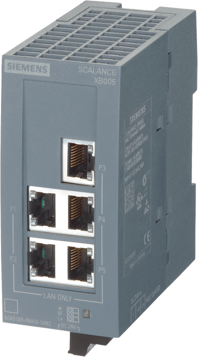 SIEMENS - Switch Industrial Ethernet SCALANCE XB005 / 5 Puertos 10/100 Mbit/s / No Gestionado / IP20 / 24V AC/DC / Montaje DIN Rail / PROFINET Clase A / PRP / ATEX IECEx ULhazloc