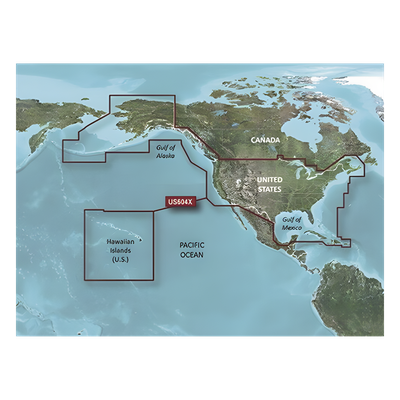 GARMIN - Mapa náutico / Cobertura costera EE.UU., Canadá oeste, Caribe / Contornos 1' / Sombreado 10 rangos / Auto ruta / Datos Garmin y Navionics