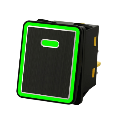 ACCESSPRO - Interruptor tipo Switch con Led Color Verde / IP65 / Diseño Industrial con panel de Aluminio / NO, COM, NC / Terminales tipo F1