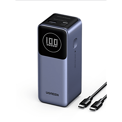 UGREEN - Power Bank de 12000mAh | 2 Salidas 100W Max. | USB-A + 1 USB-C | PD 3.0 | QC3.0 | FCP | SCP | Pantalla Inteligente | Carcasa Ignifuga | Color Gris | Incluye Cable USB de 50cm | Carga tu Laptop de Manera Segura.
