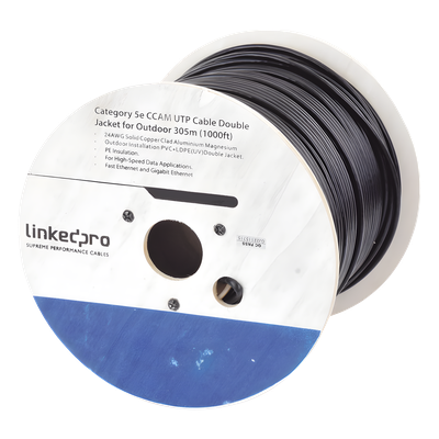 LINKEDPRO - Cable UTP Cat6 / 305 m (1000 ft) / 23 AWG / CCA / Doble Forro PVC+LDPE / 250 MHz / Uso Intemperie / Sin Blindaje