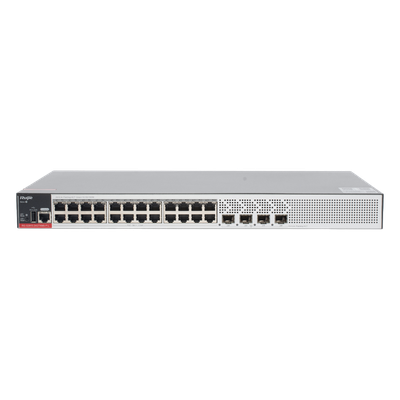 RUIJIE - Switch PoE+ / 24 Puertos Gigabit / 4 Uplink SFP 2.5G / 370W PoE / 68 Gbps / 10 kV Surge / 1.72 in