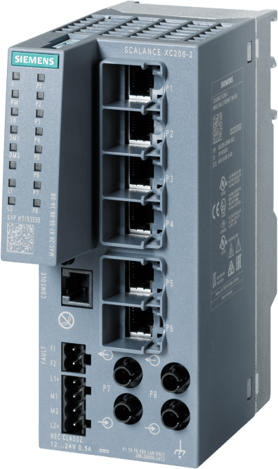SIEMENS - Switch Industrial SCALANCE XC206-2 / 6x 100 Mbit/s RJ45 / 2x 100 Mbit/s ST-BFOC / Redundancia de Alimentación / PROFINET IO / IEC 62443-4-2 / -40°C a +70°C