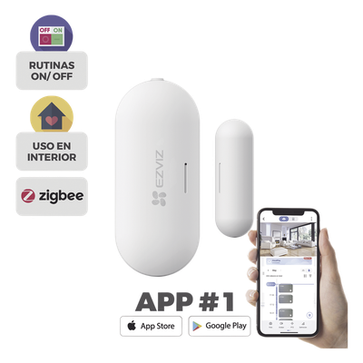 EZVIZ - Sensor de Contacto Magnético Inalámbrico / Zigbee / Separación de Alarma 25 mm ± 5 mm / Autonomía 3 Años / Uso Interior / 53.5 x 22.5 x 13.5 mm