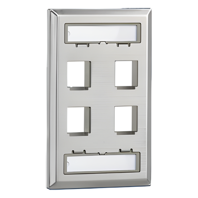 PANDUIT - Placa de Pared Vertical / 4 Puertos Keystone / Acero Inoxidable / Etiquetas Integradas / Montaje Vertical / 0.33 ft x 0.33 ft