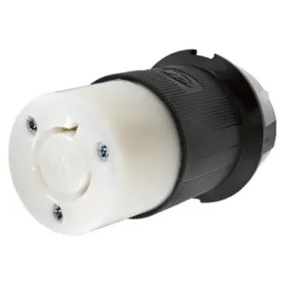 HUBBELL - Conector Industrial con Bloqueo de Media Vuelta / 20 A 277 V CA / 2 Polos 3 Hilos / Color Blanco y Negro / Nema L7-20R.