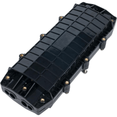 LINKEDPRO BY EPCOM - Caja de Distribución de Fibra Óptica Horizontal / 24 Empalmes / IP68 / 4 Puertos de Entrada y Salida / Exterior / Bandejas Giratorias