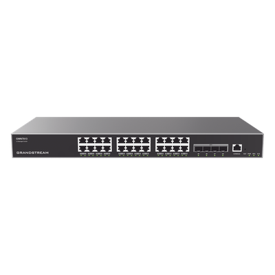 GRANDSTREAM - Switch Capa 3 Administrable / 24 Puertos Gigabit / 4 SFP+ 10G / 128 Gbps Capacidad Conmutación / 95.2 Mpps / Rack 1U
