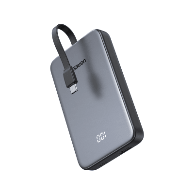UGREEN - Power Bank 10000mAh con Cable Integrado 20W / Puerto USB-C PD3.0 PPS / Puerto USB-A SCP 22.5W / Batería Polímero Litio / Protecciones Múltiples / Indicador Digital / Material V-0