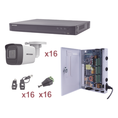 HIKVISION - Kit TurboHD / 16 Canales / 1080p / 16 Cámaras Bala / IR 30 m (98.4 ft) / Transceptores UTP / Fuente Profesional