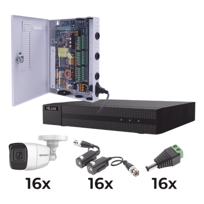 EPCOM PROFESSIONAL - Kit de Videovigilancia TurboHD / DVR 16 Canales / 16 Cámaras Bala 1080p / Audio por Coaxitron / IR 25 m (82 ft) / Fuente de Poder 20A