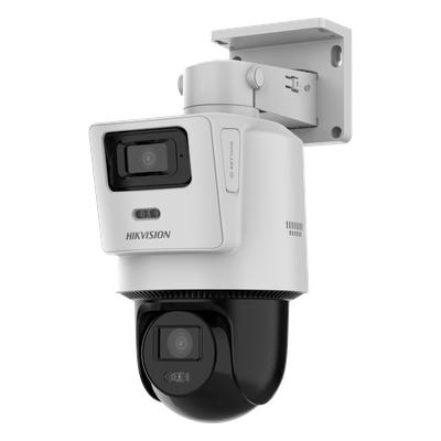 HIKVISION - Cámara PTZ TandemVu IP / Dual Sensor 4 MP + 4 MP / Lentes 2.8 mm + 8 mm / Dual Light IR + Blanca 30 m (98.4 ft) / PoE 802.3at / IP66