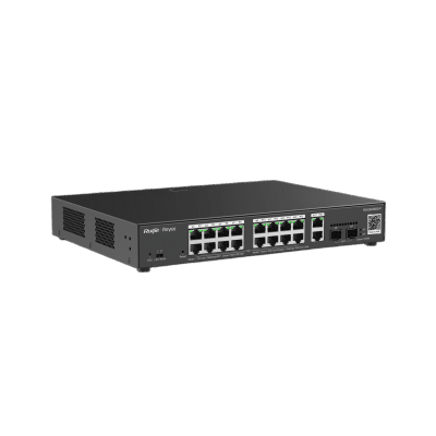 RUIJIE - Switch L2 Administrable PoE con 16 puertos Gigabit PoE 802.3af/at + 2 SFP para fibra 1Gb, gestión gratuita desde la nube, 240w