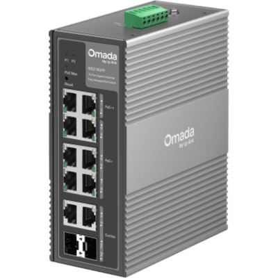 TP-LINK - Switch Industrial PoE / 10 Puertos Gigabit / 2× PoE++ 802.3bt (Hasta 60 W) + 6× PoE+ 802.3at/af / 2× Combo RJ45/SFP Gigabit / Presupuesto PoE 240 W / Alimentación Redundante 1+1 DC 12-57V / Carcasa de Aluminio IP40 Fanless / Prote