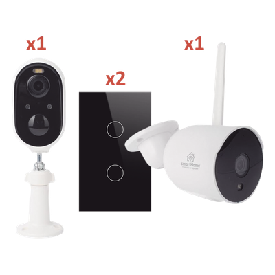 SMARTHOME BY EPCOM - Kit de Automatización / WiFi 2.4 GHz / 2 Cámaras + 2 Apagadores Triples / Control por Voz / 100V-250V / 120mm x 72mm (4.72in x 2.83in)