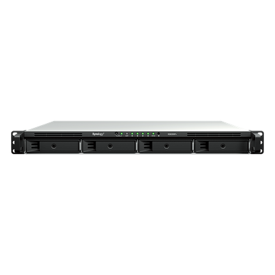 SYNOLOGY - Servidor NAS Rackmount / 4 Bahías Hot-Swappable / 1U / 2000/1300 MB/s Lectura/Escritura / 4 Puertos 1GbE RJ45 / PCIe 3.0 x8 / Dual Power Supply Redundante / DSM / Almacenamiento Empresarial