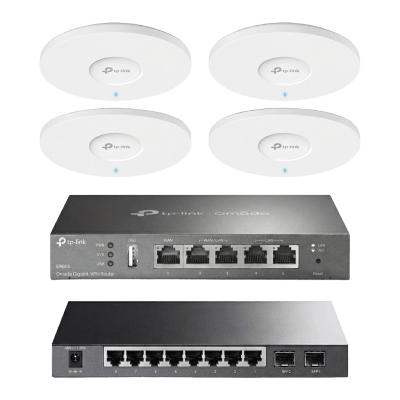 TP-LINK - Kit de Iniciación en redes OMADA / 1 Router / 1 Switch TL-SG2210P / 4 Punto de Acceso EAP613