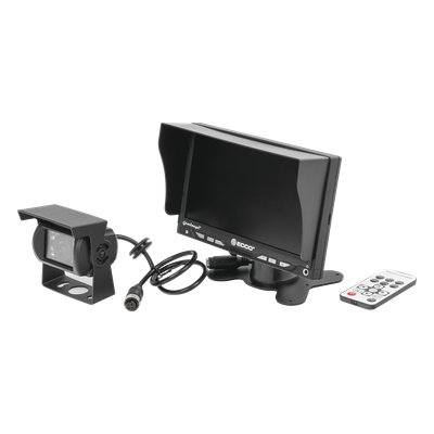 ECCO - Sistema de Reversa Vehicular / Monitor LCD 7'' / Cámara CMOS IR 18 LEDs / Soporte Dual Cámara / Cable 20 m (65.6 ft)