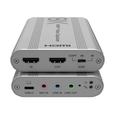 EPCOM PROAUDIO - Tarjeta de Captura HDMI 8K a USB 3.2 Gen 1 | Resolución 8K@60Hz y 4K2K@144Hz | Ancho de Banda 48Gbps | Mezcla de Audio HDMI-Micrófono-Línea | Compatibilidad Multiplataforma Windows-macOS-Linux | Carcasa de Aluminio Plateado