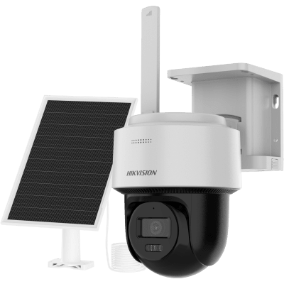 HIKVISION - Kit Solar IP All in One / AOV / PT IP 4 Megapixel / Lente 2.8 mm / Panel Solar + Batería de Respaldo de Litio (9000 mAh) / Conexión 4G / Audio de Dos Vías / Dual Light / IP66 / Micro SD