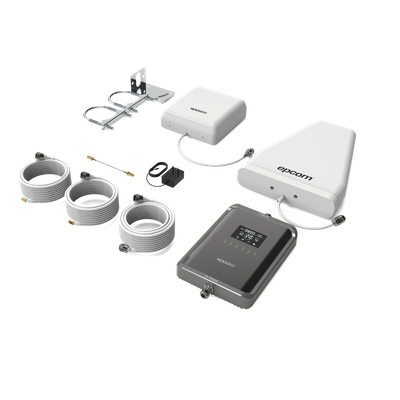 EPCOM - Amplificador Celular Pentabanda / 2G 3G 4G 5G / 700-2600 MHz / 70 dB / 300 m² (3,229 ft²) a 600 m² (6,458 ft²) / VoLTE