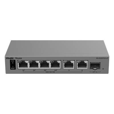 RUIJIE - Switch Capa 2 Smart Cloud Managed / 7 Puertos Gigabit / 2 PoE++ 90 W + 2 PoE+ / Presupuesto PoE 120 W / 1 Puerto SFP 1GE / Protección 6 kV / Sin Ventilador