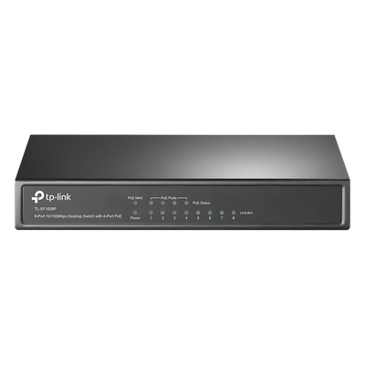 TP-LINK - Switch PoE+ No Administrable / 8 Puertos 10/100 Mbps / 4 Puertos PoE 802.3af/at / 66W / Alcance Extendido 250 m (820 pies) / Sin Ventilador