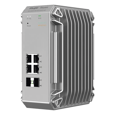 RUIJIE - Switch Industrial PoE / 4 Puertos Gigabit 802.3af/at / 2 Puertos SFP / Administrable Cloud / Grado Industrial / Protección contra Descargas
