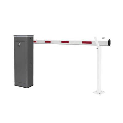 ACCESSPRO - Kit de Barrera Vehicular Derecha y Brazo Telescópico de Hasta 5.5 m / Finales de Carrera Ajustables por Programación / Movimiento Fluido / Diseño Elegante Color Gris / Con Corona Led Semaforizada