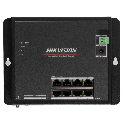 HIKVISION - Switch Industrial / Administrable Gigabit / 8 Puertos Gigabit PoE+ (30 W) / 2 Puertos SFP / 240 W Total / 48 a 57 VCD / Ideal para Proyectos / 300 Metros de Distancia