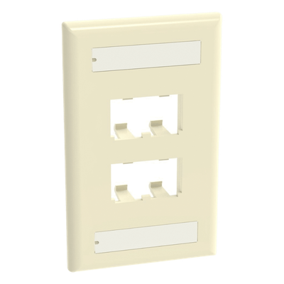 PANDUIT - Placa de Pared Vertical / 4 Puertos Mini-Com / Diseño Plano / Con Espacios para Etiquetas / 2.75 x 4.5 in / ABS Marfil