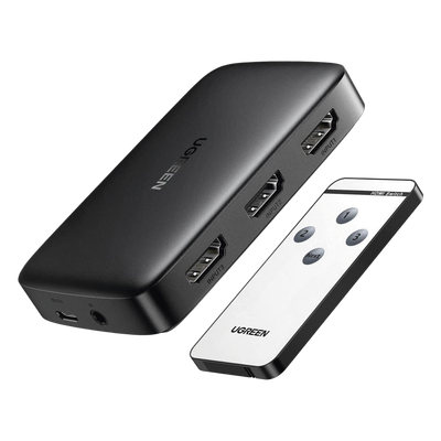 UGREEN - Conmutador HDMI / 3 Entradas a 1 Salida / 4K@30Hz / 3D / Control Remoto IR / Indicador LED