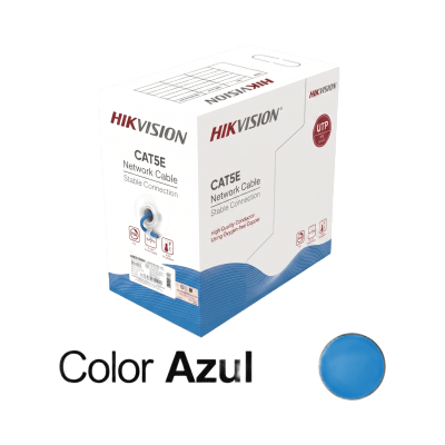 HIKVISION - Bobina de Cable UTP 305 Metros (1000 Pies) / Cat5E (24 AWG) / Color Azul / PVC (CM) / Uso en Interior / 100% Cobre / Aplicaciones de CCTV y Redes de Datos