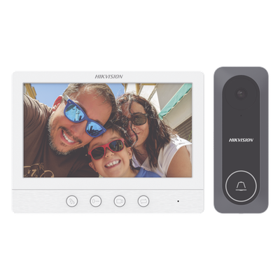HIKVISION - Kit de Videoportero / Pantalla LCD 7" / 720p / Gran Angular 130° / Frente de Calle IR 3 m (9.8 ft) / Conexión 4 Hilos / 3 Monitores / 2 Frentes de Calle