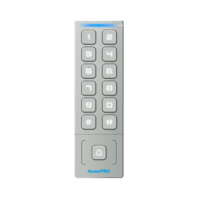 ACCESSPRO - Teclado Autónomo / Diseño Slim Metálico / 1000 Tarjetas y Contraseñas /  Exterior IP65 / Lector de Tarjetas Prox EM / Salida Wiegand