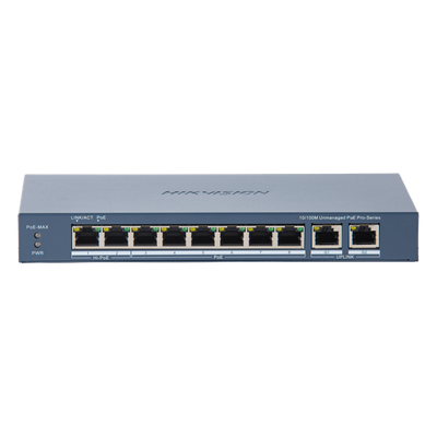 HIKVISION - Switch PoE+ / 7 Puertos 10/100 Mbps 30W / 1 Puerto Hi-PoE 90W / 2 Uplink Gigabit / Alcance Extendido 300 m (984 pies) / 110 W Total