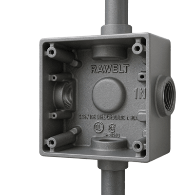 RAWELT - Caja Condulet Cuadrada con 4 Bocas de 1" (25.4 mm) / Con Orejas para Montaje / A prueba de intemperie.