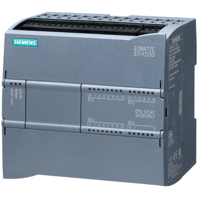 SIEMENS - Controlador Programable PLC / CPU 1214C DC/DC/Relé / 14 DI 24V DC / 10 DO Relay 2A / 2 AI 0-10V / 150 KB Memoria / PROFINET / OPC UA Server
