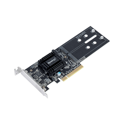 SYNOLOGY - Tarjeta de Expansión M2D18 | PCIe 2.0 x8 | Compatible con NVMe y SATA SSD | 2 Ranuras M-key | Perfil Bajo y Altura Completa | Garantía de 3 Años.